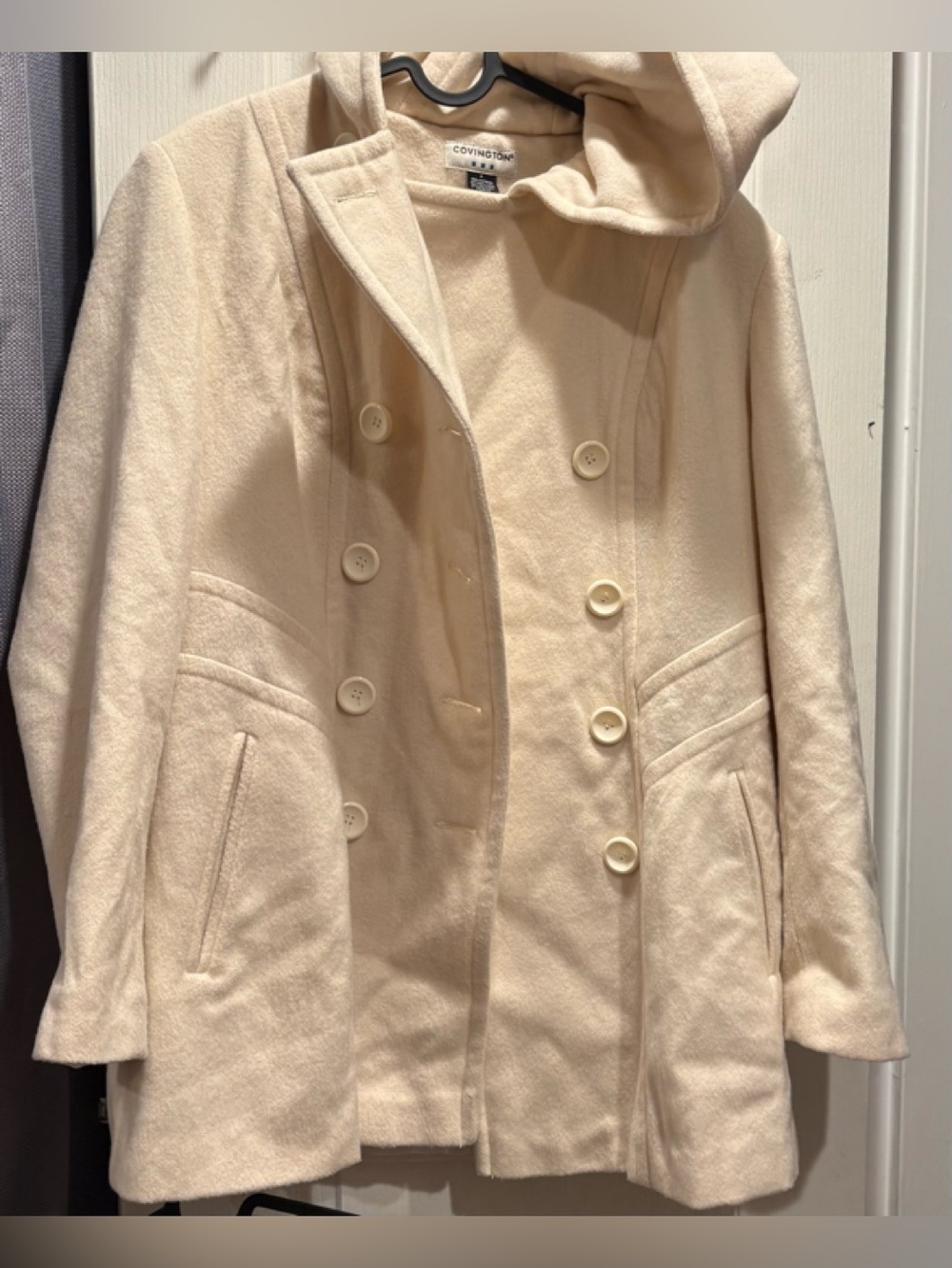 Covington Cream Hooded Double-Breasted Pea Coat